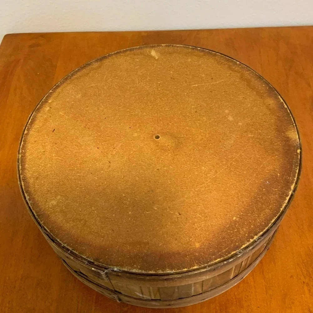Unique Vintage Round Woven Splint Wood Basket - 12 Inches